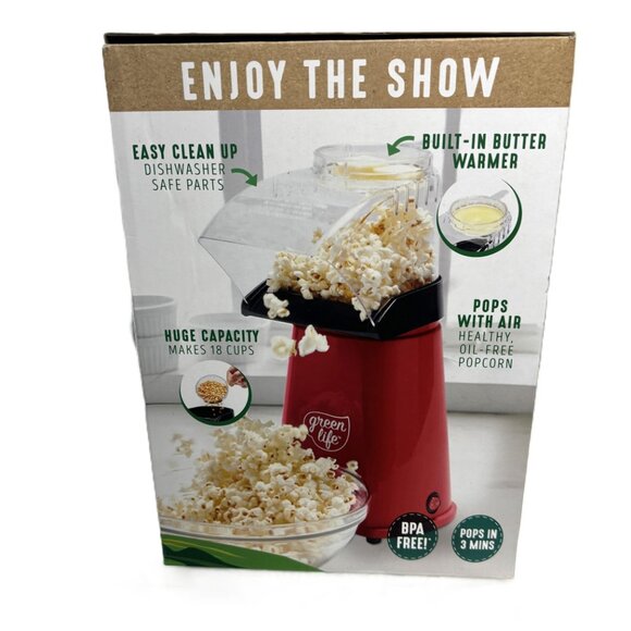 GreenLife Electric Hot Air Corn Popper w/ Measuring Cup & Butter Melting Tray - Picture 7 of 13